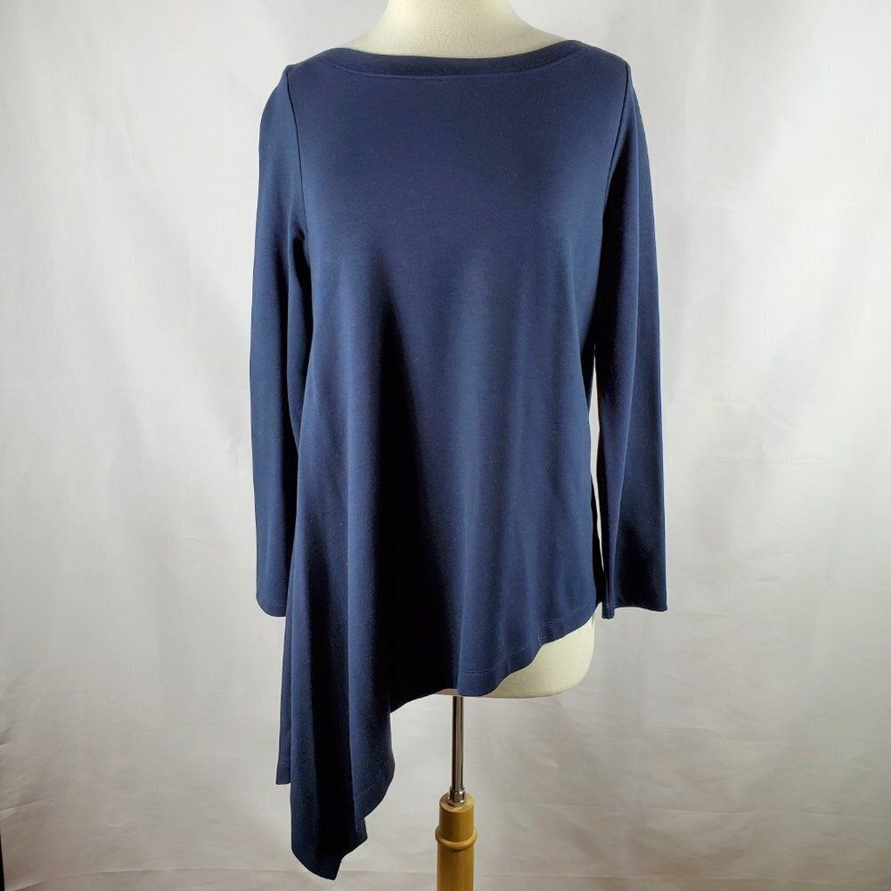Halogen Navy Blue Long Sleeved Asymmetrical Top Sz M